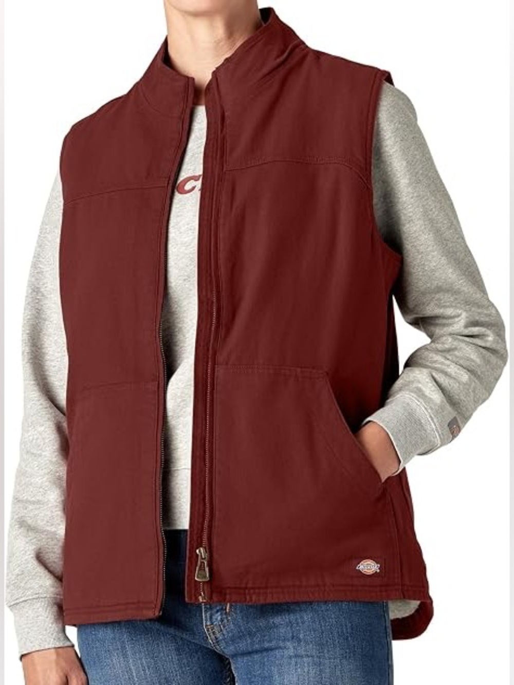 Dickies Women’s Sherpa Lined Duck Canvas Vest Large Red Brick Workwear Full Zip
